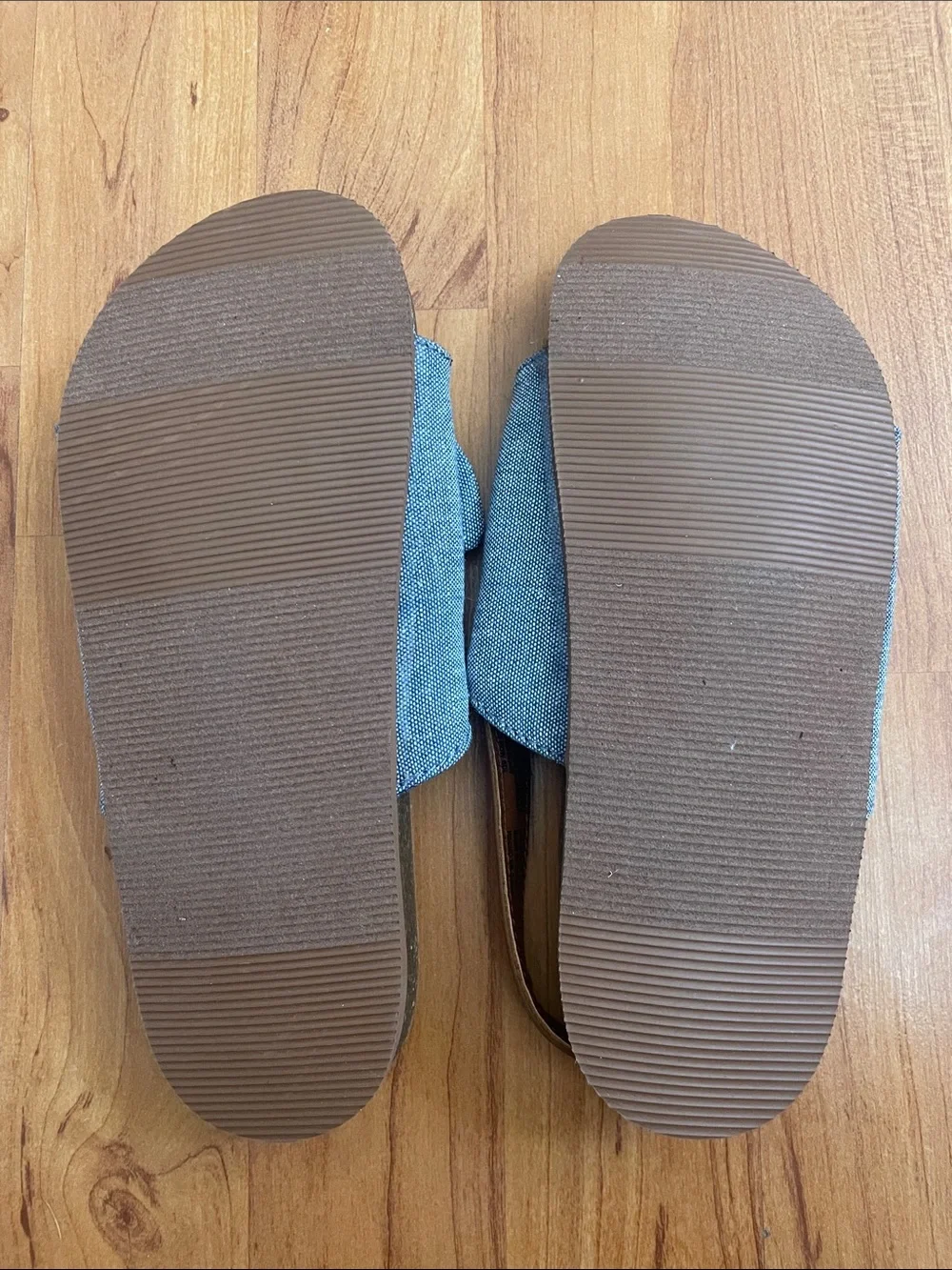 GAP Tan Footbed Blue Bow Slide Sandals